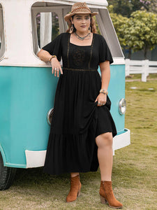 Plus Size Square Neck Short Sleeve Ruffle Hem Dress   (Click for Additional Color Options)