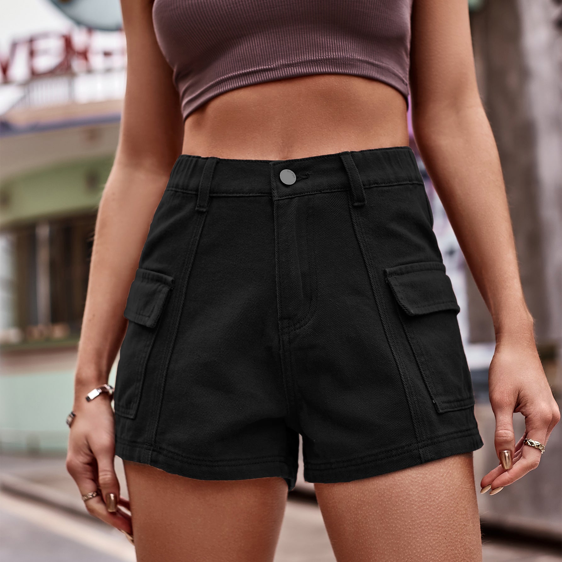 High-Waist Denim Shorts with Pockets [ Click for more Options]