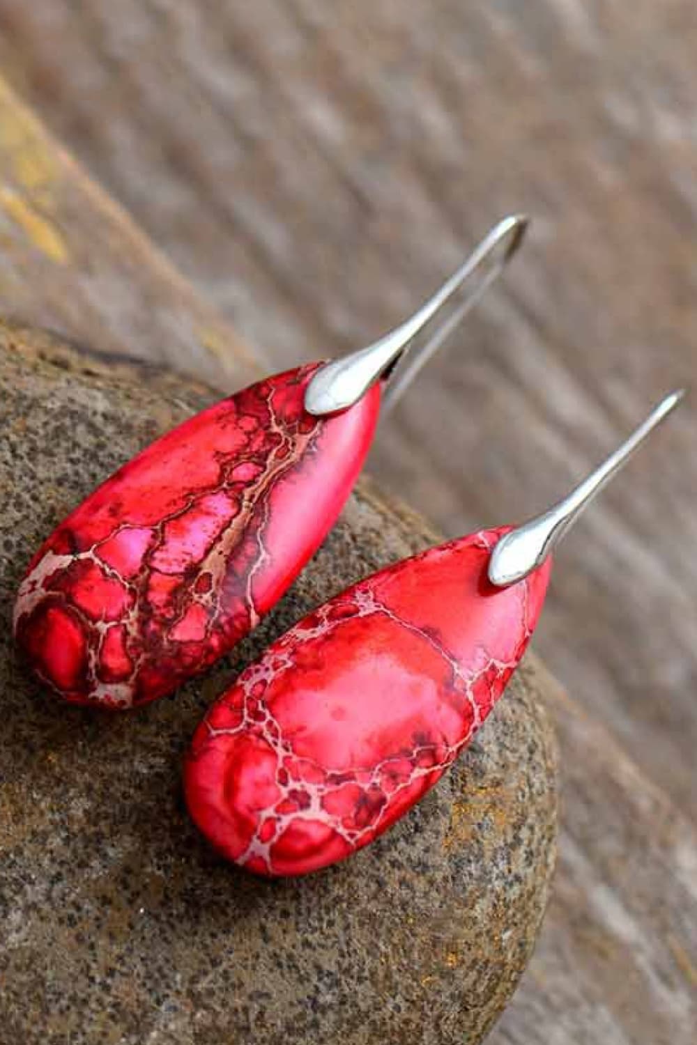 Handmade Teardrop Shape Natural Stone Dangle Earrings Available in Multiple Colors