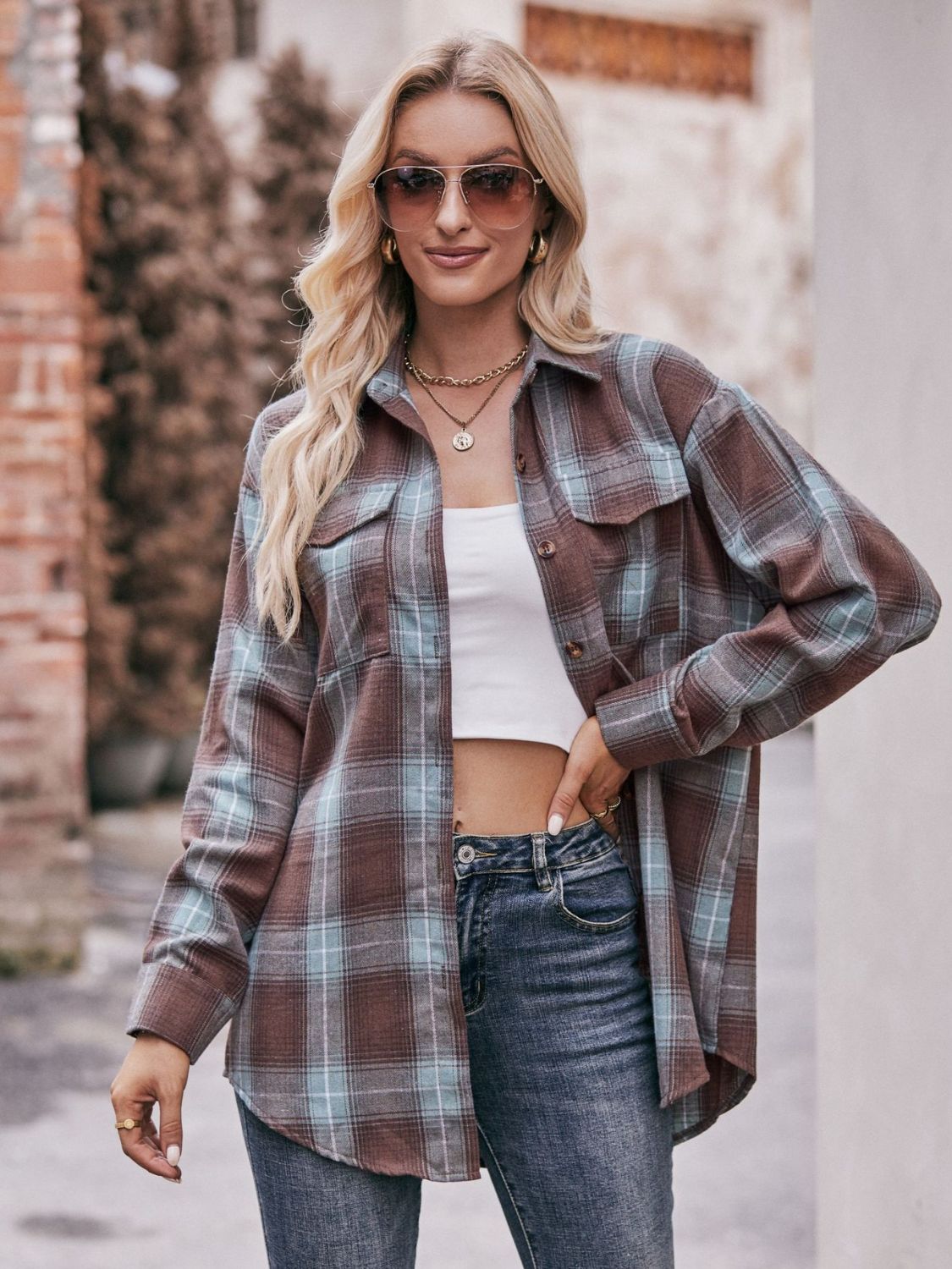 Plaid Dropped Shoulder Longline Shirt [additional options available]
