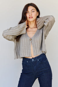 POL Hear Me Out Semi Cropped Ribbed Cardigan in Sage
