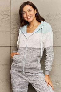 Ninexis Full Size Color Block Zip-Up Hooded Jacket  [Click for additional options]