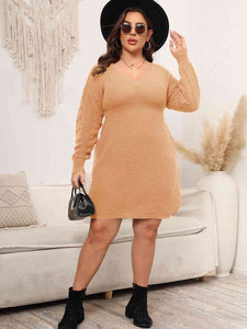 Plus Size Dropped Shoulder Long Sleeve Knit Mini Dress  [Click for additional options]