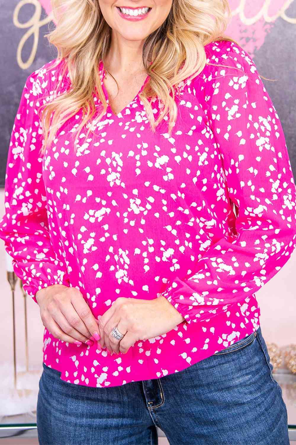 Plus Size Notched Neck Smocked Blouse  [Click for additional options]