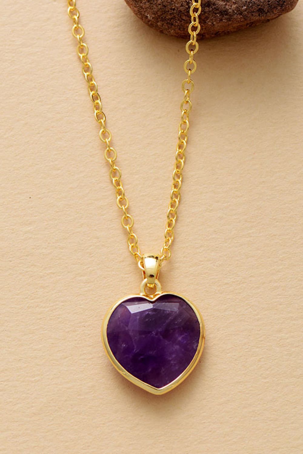 Natural Stone Heart Pendant Necklace Multiple Options Available