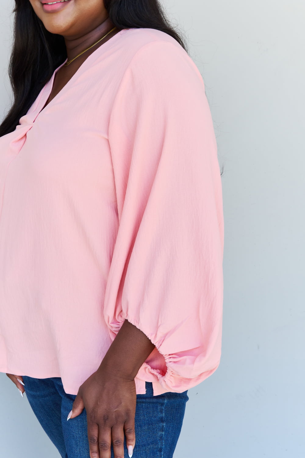 ODDI Full Size Balloon Sleeve Woven Blouse