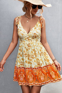 Bohemian Tie Shoulder Surplice Backless Dress Available in Multiple Color Options