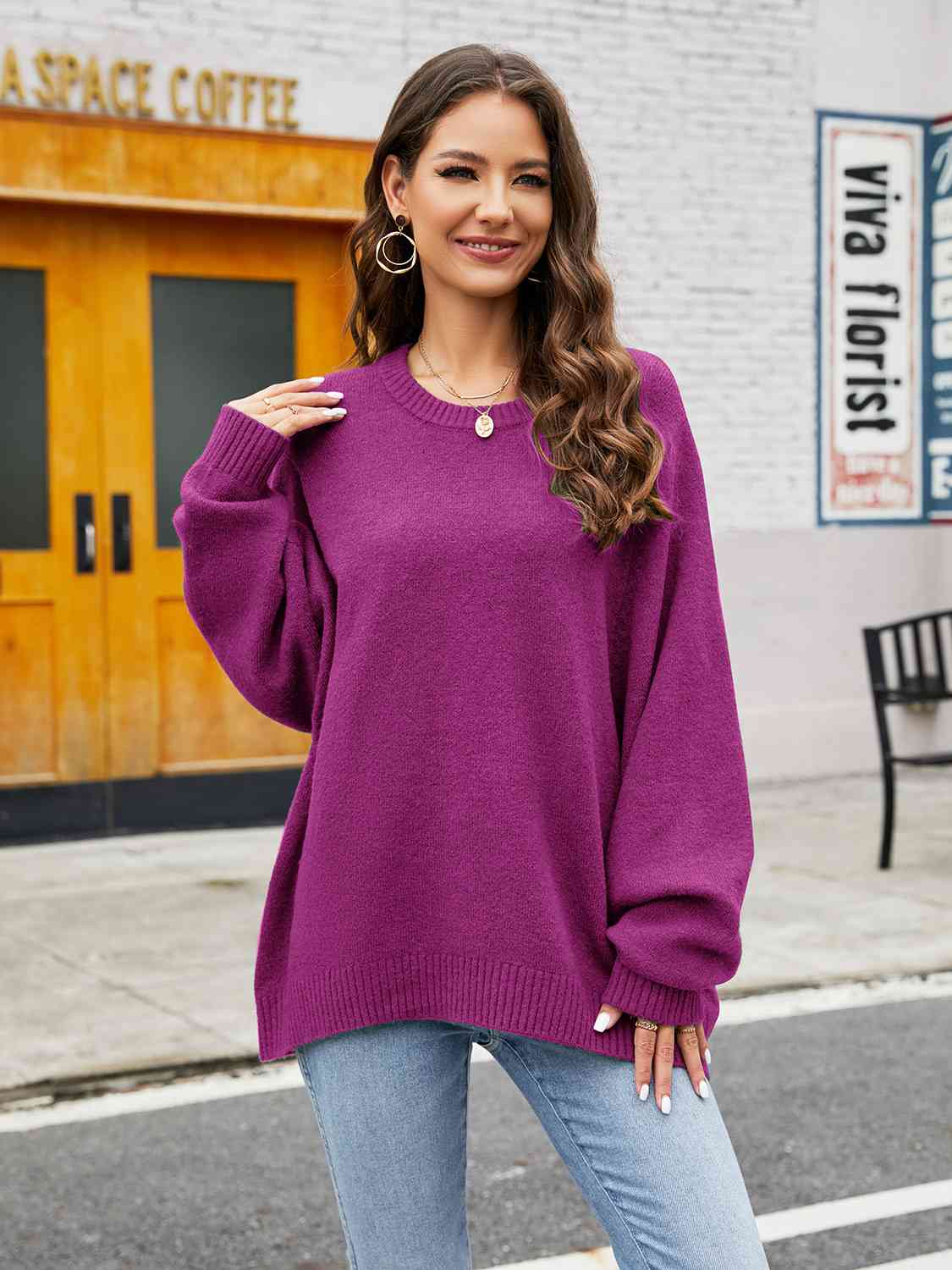 Round Neck Ribbed Trim Sweater  [click for more options]