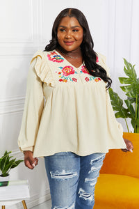 ODDI Full Size Just Like Mama Embroidered Blouse