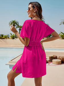 Smocked V-Neck Short Sleeve Dress ( click for more options)