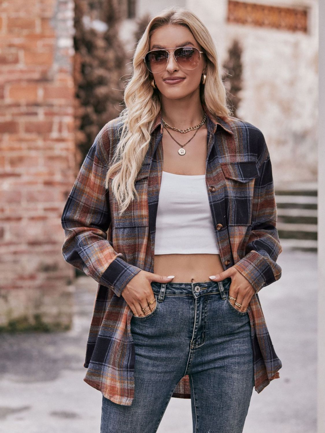 Plaid Dropped Shoulder Longline Shirt [additional options available]