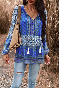 Tassel Tie Long Sleeve Peplum Blouse  [Click for additional options]