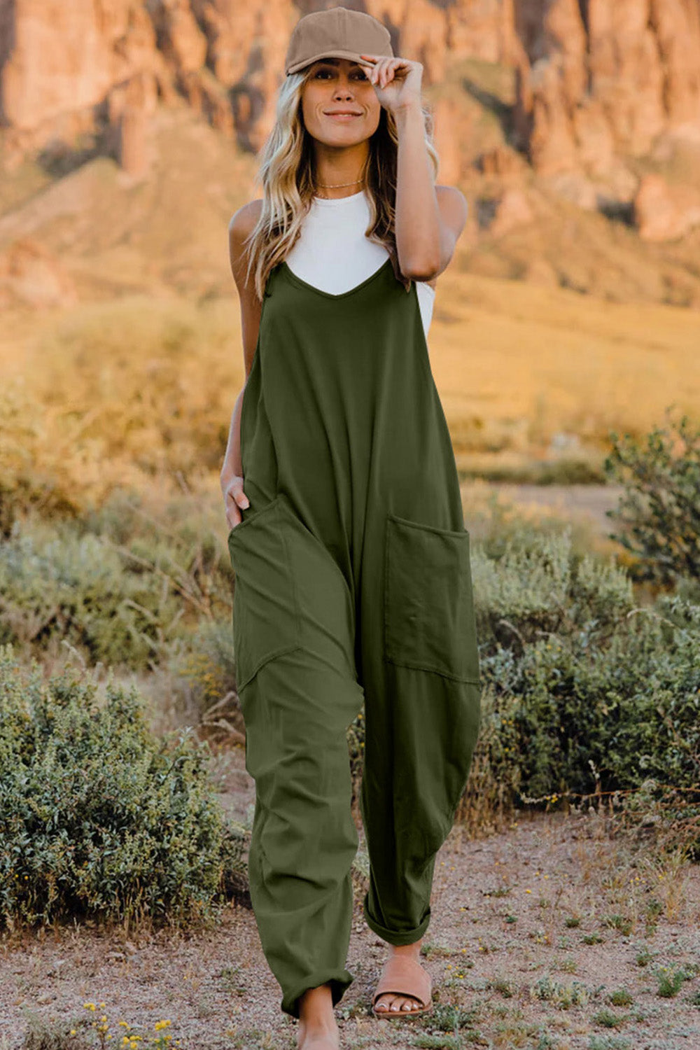 Double Take  V-Neck Sleeveless Jumpsuit with Pocket [CLICK FOR MORE]