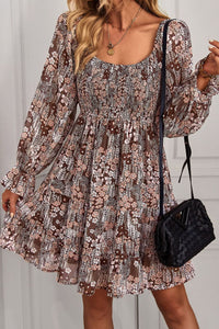 Floral Long Flounce Sleeve Square Neck Dress [ Click for Options]