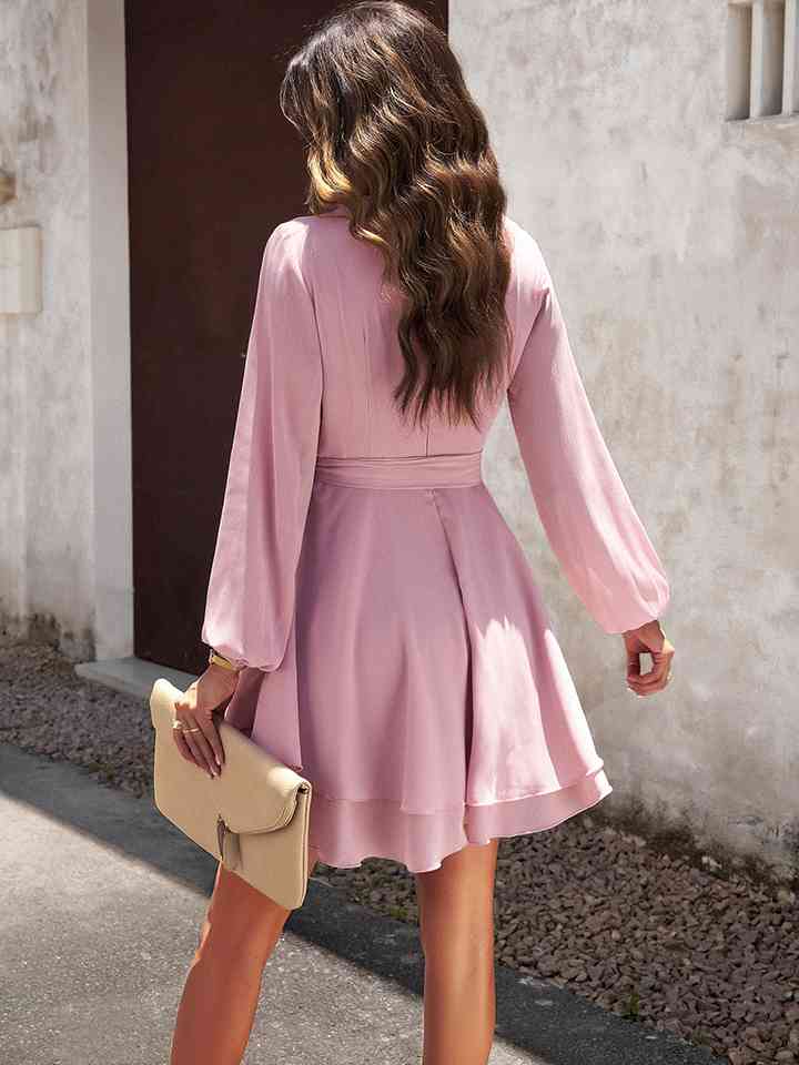 Surplice Neck Tie Waist Long Sleeve Dress  [Click for additional options]