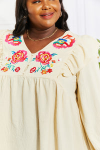 ODDI Full Size Just Like Mama Embroidered Blouse
