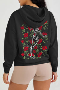 Simply Love Full Size Rose and Skeleton Graphic Hoodie