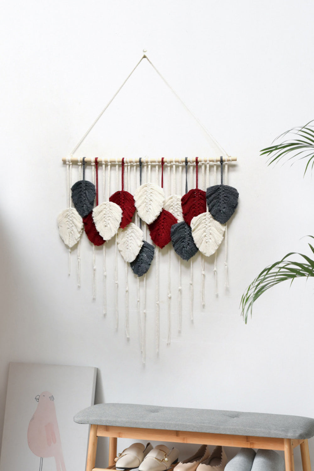 Hand-Woven Feather Macrame Wall Hanging Available in multiple colors