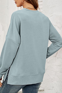 Round Neck Dropped Shoulder Slit Sweatshirt Available in Several Colors