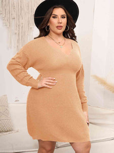 Plus Size Dropped Shoulder Long Sleeve Knit Mini Dress  [Click for additional options]