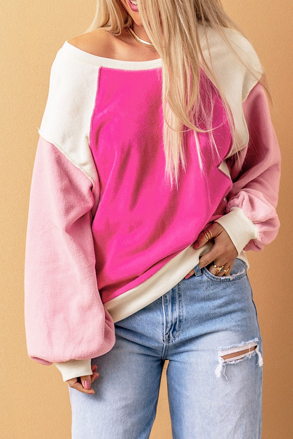 Round Neck Dropped Shoulder Color Block Sweatshirt [Click for more Options]