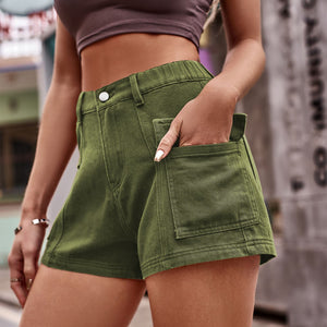 High-Waist Denim Shorts with Pockets [ Click for more Options]