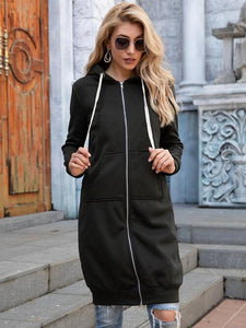 Double Take Full Size Zip-Up Longline Hoodie with Pockets  (Click for Additional Color Options)