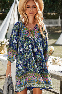 Bohemian Tie Neck Balloon Sleeve Dress [click for additional options]