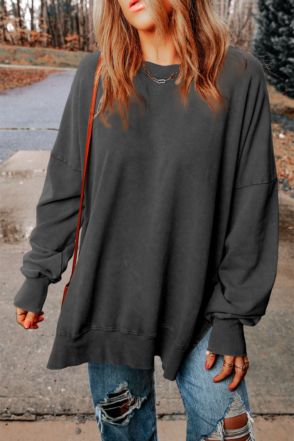 Dropped Shoulder Round Neck Long Sleeve Blouse [additional options available]