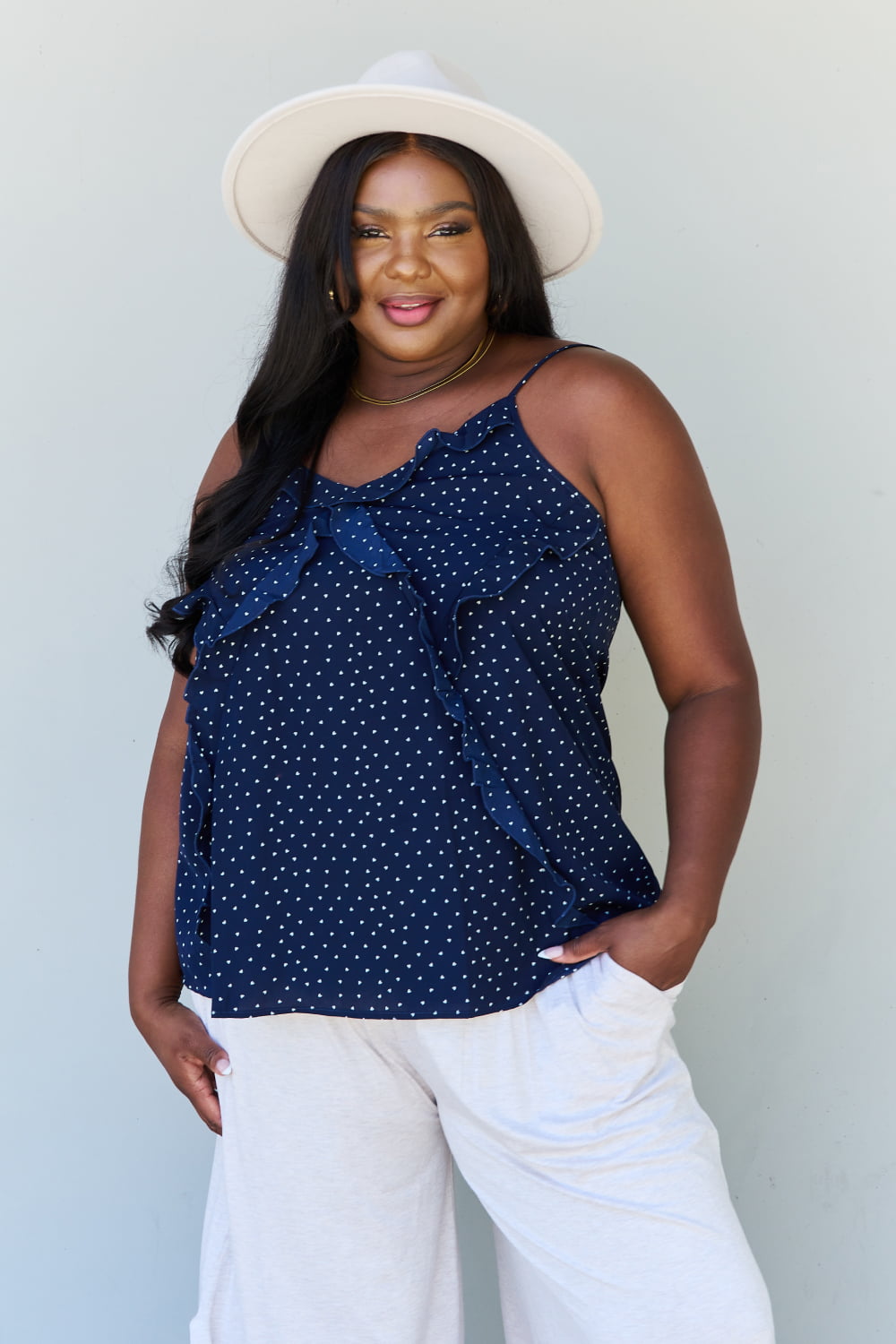 ODDI Full Size Tiny Heart Printed Cami Top