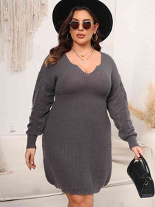 Plus Size Dropped Shoulder Long Sleeve Knit Mini Dress  [Click for additional options]