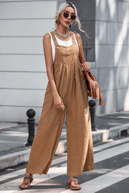 Texture Buttoned Wide Leg Overalls ( Click for additional Colors)