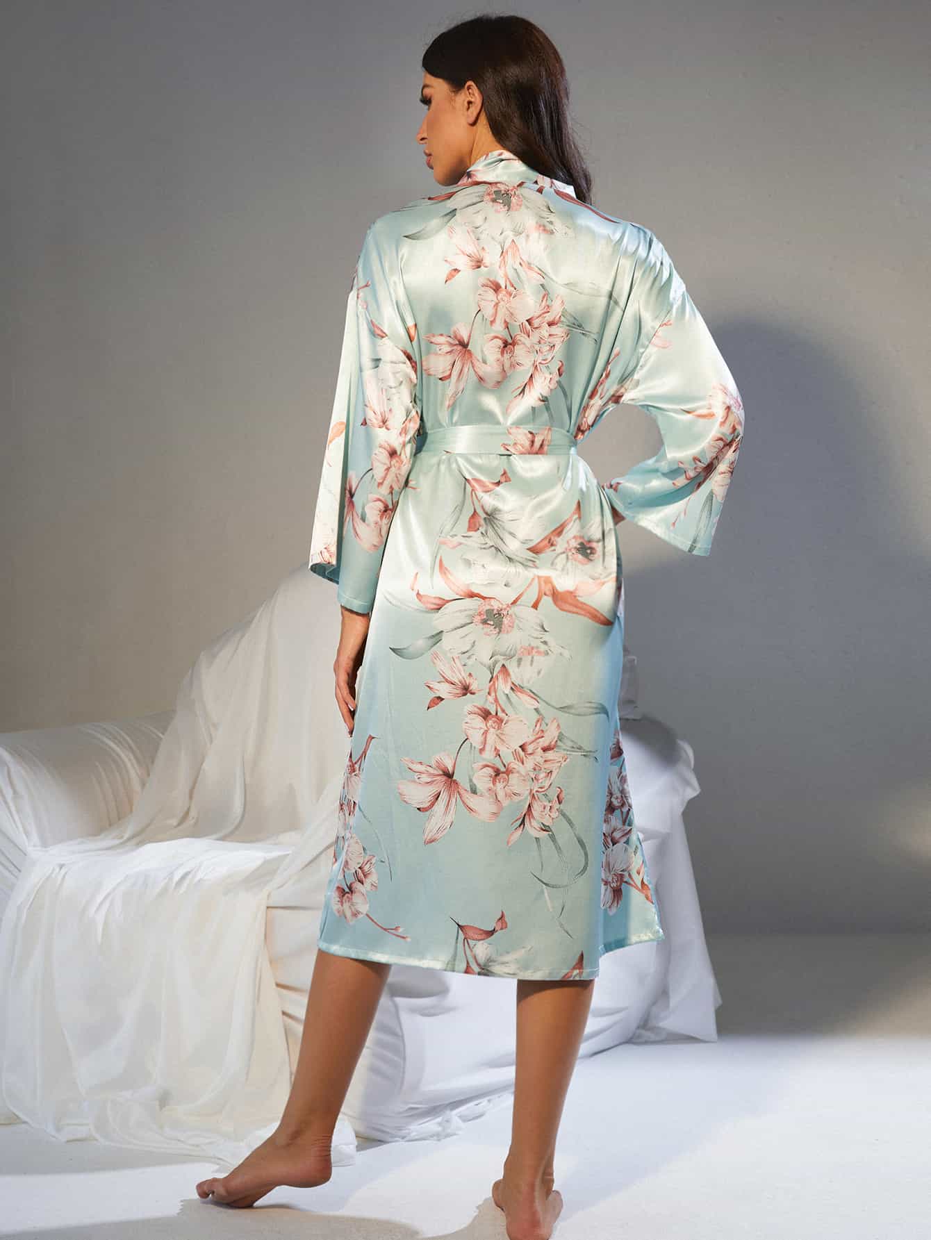 Floral Tie Waist Long Sleeve Robe [ Click for Options]