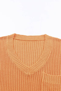 Side Slit V-Neck Short Sleeve Sweater