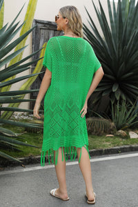 V-Neck Short Sleeve Fringe Hem Knit Dress [ Click for more Options]