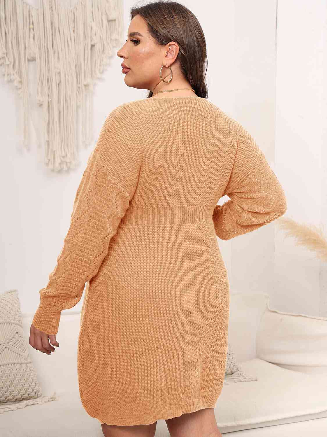 Plus Size Dropped Shoulder Long Sleeve Knit Mini Dress  [Click for additional options]