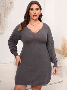 Plus Size Dropped Shoulder Long Sleeve Knit Mini Dress  [Click for additional options]