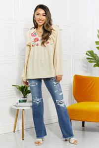 ODDI Full Size Just Like Mama Embroidered Blouse