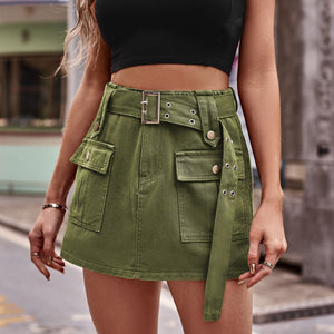 Belted Denim Shorts with Pockets [Multiple Color/Print Options]