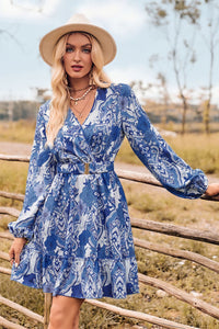 Printed Surplice Neck Long Sleeve Dress [Click for more Options]