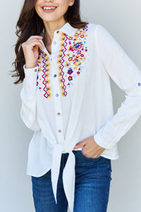 ODDI Floral Embroidered Detail Button-Down Shirt