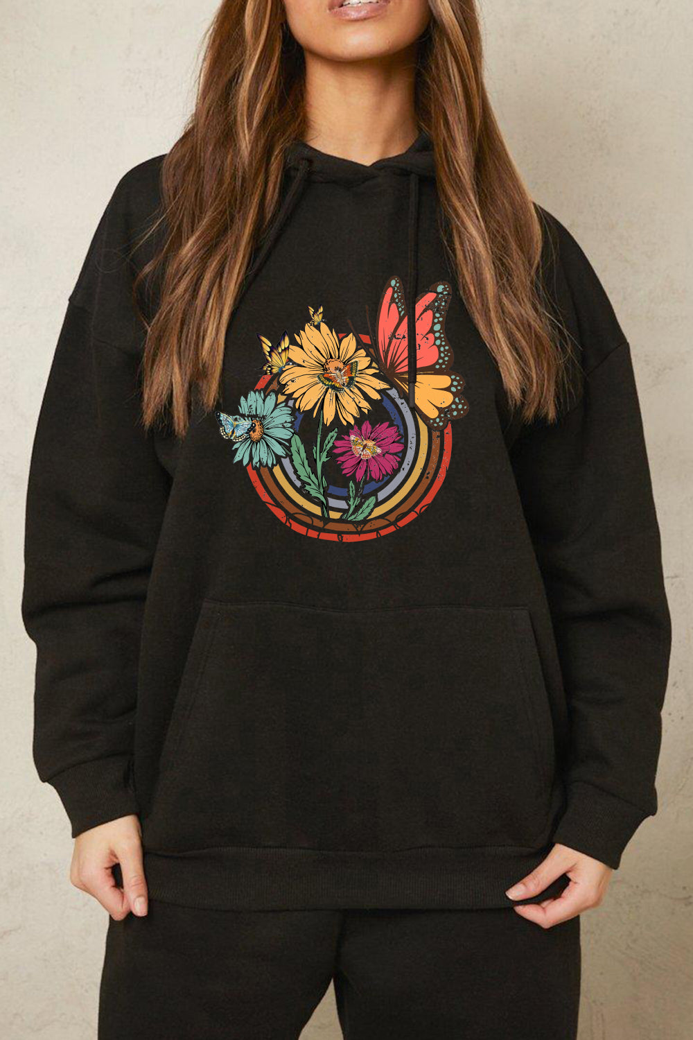 Simply Love Full Size Butterfly and Flower Graphic Hoodie