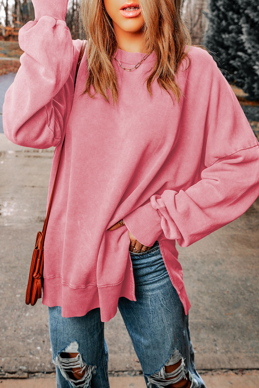 Dropped Shoulder Round Neck Long Sleeve Blouse [additional options available]