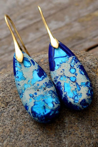 Handmade Teardrop Shape Natural Stone Dangle Earrings Available in Multiple Colors