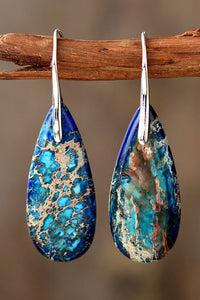 Handmade Teardrop Shape Natural Stone Dangle Earrings Available in Multiple Colors